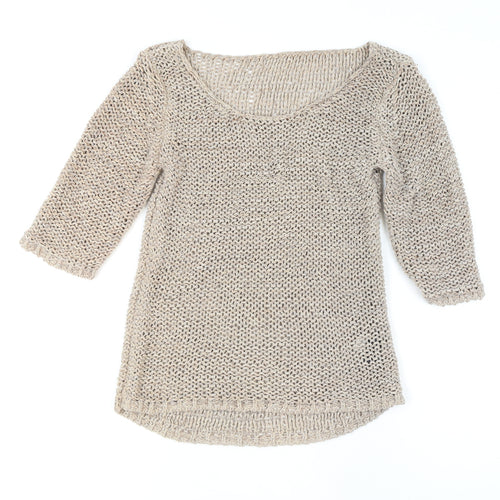 Next Women’s Beige Open-Knit Cotton Pullover Jumper Size S