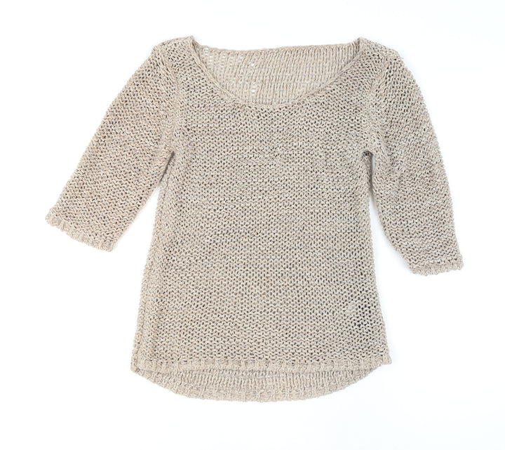 Next Women’s Beige Open-Knit Cotton Pullover Jumper Size S