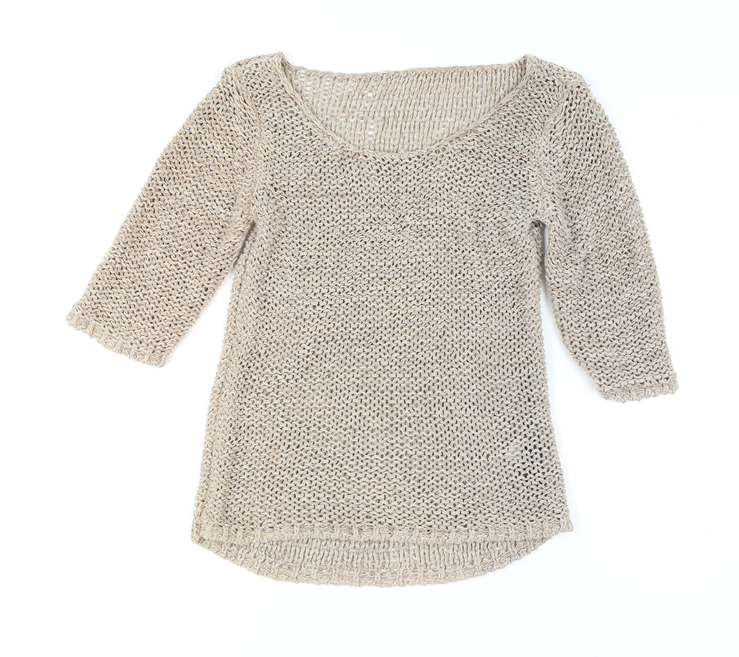 Next Women’s Beige Open-Knit Cotton Pullover Jumper Size S
