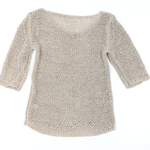 Next Women’s Beige Open-Knit Cotton Pullover Jumper Size S