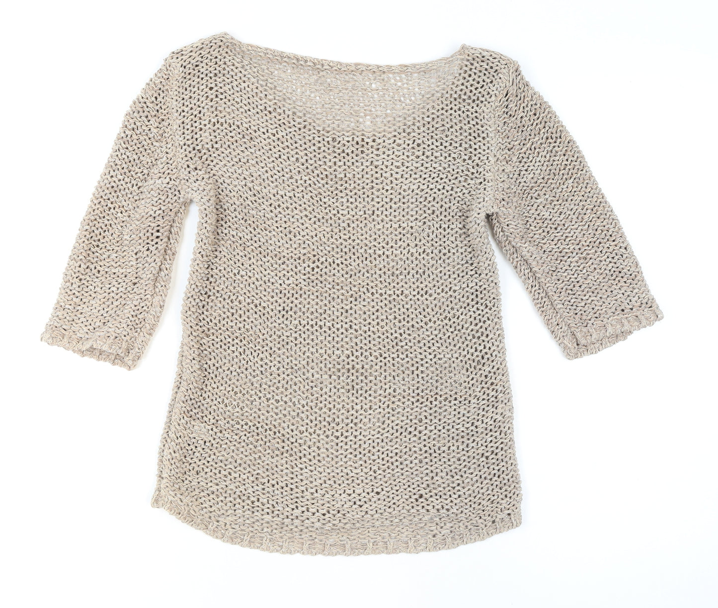 Next Women’s Beige Open-Knit Cotton Pullover Jumper Size S