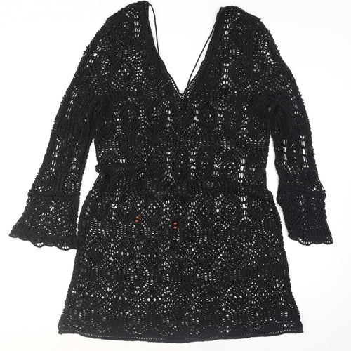 Next Women’s Black Crochet Cotton Tunic XL Long Sleeve V-Neck
