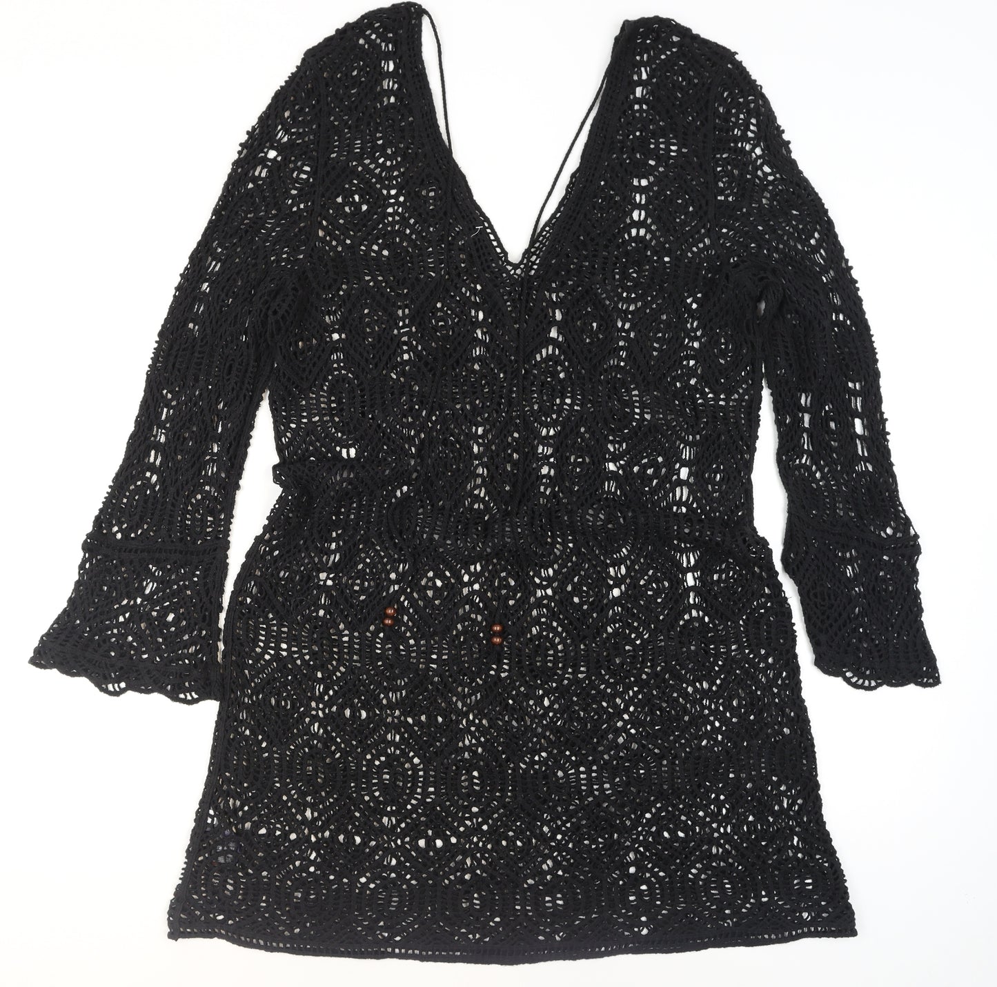 Next Women’s Black Crochet Cotton Tunic XL Long Sleeve V-Neck