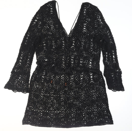 Next Women’s Black Crochet Cotton Tunic XL Long Sleeve V-Neck