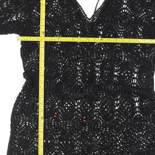 Next Women’s Black Crochet Cotton Tunic XL Long Sleeve V-Neck