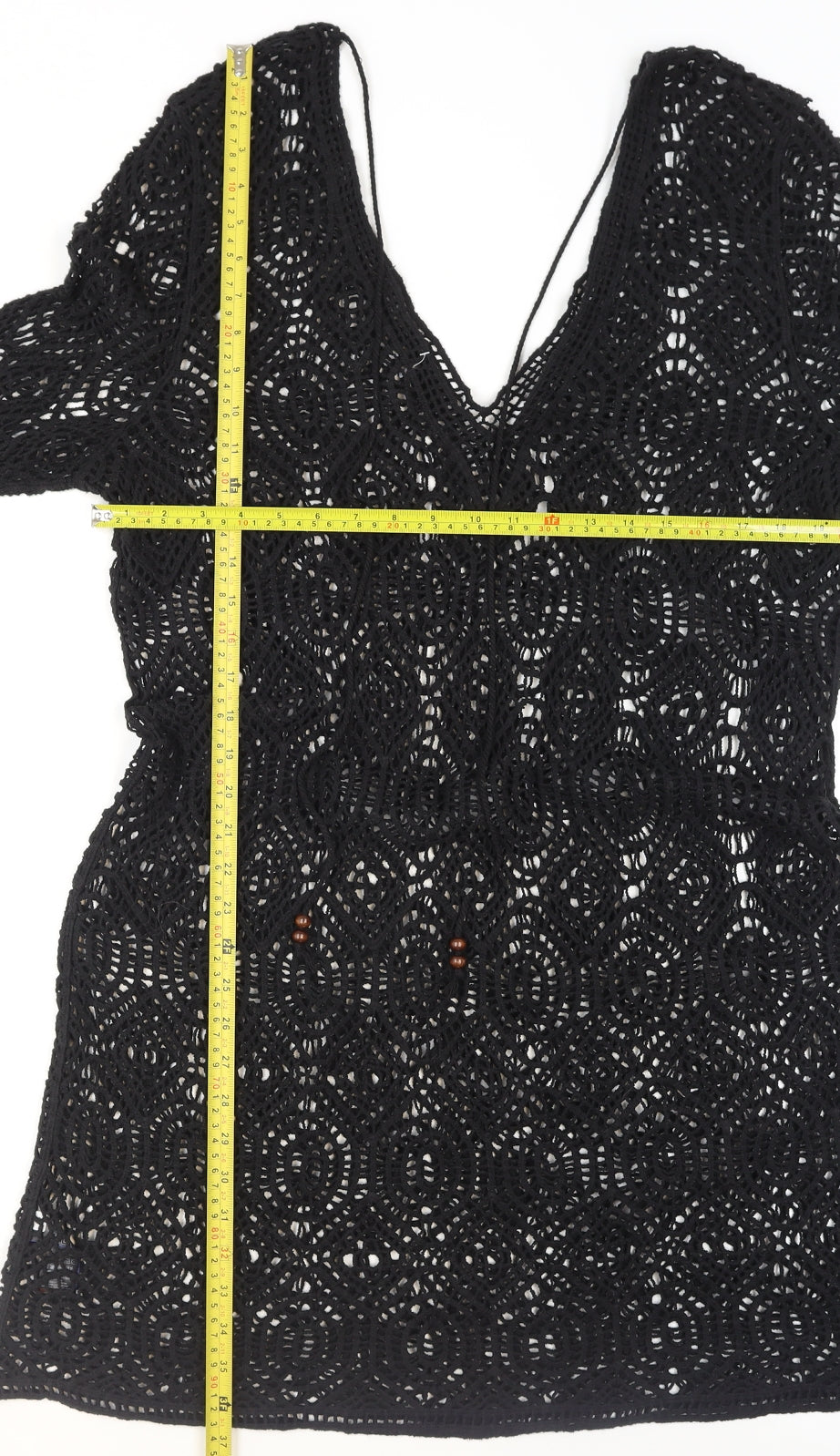 Next Women’s Black Crochet Cotton Tunic XL Long Sleeve V-Neck