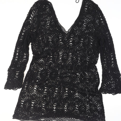 Next Women’s Black Crochet Cotton Tunic XL Long Sleeve V-Neck