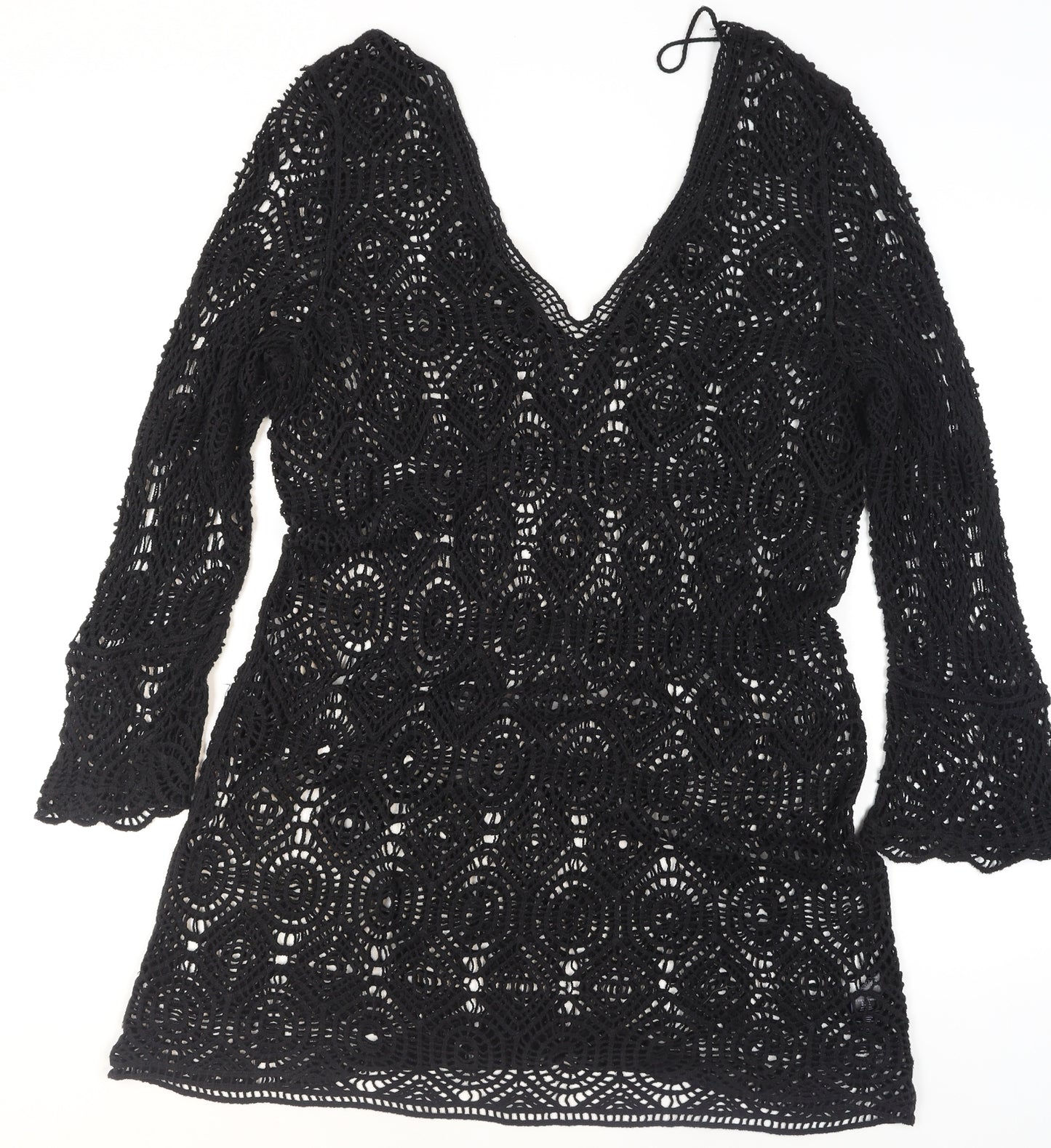 Next Women’s Black Crochet Cotton Tunic XL Long Sleeve V-Neck