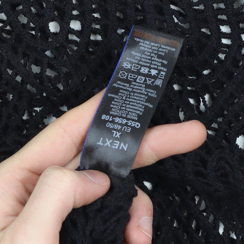 Next Women’s Black Crochet Cotton Tunic XL Long Sleeve V-Neck