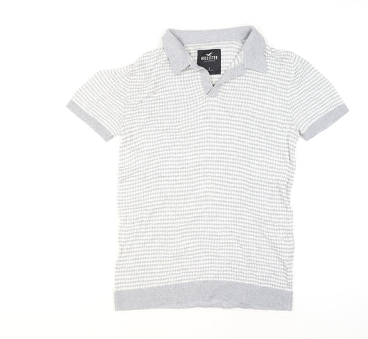 Hollister Men’s Grey Knitted Collared Short Sleeve Polo Shirt Size S