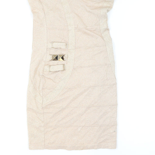 Lipsy Women’s Beige Strapless Bodycon Dress Size 12 Party Wear