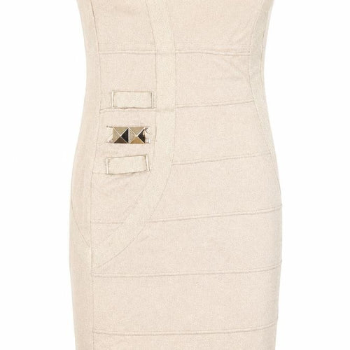 Lipsy Women’s Beige Strapless Bodycon Dress Size 12 Party Wear