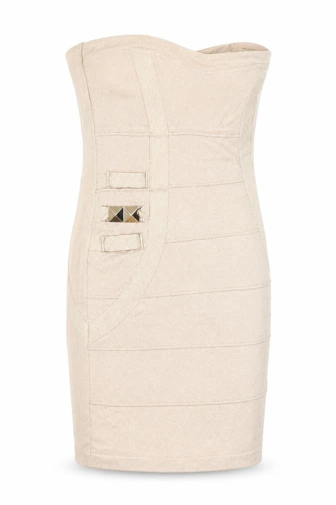 Lipsy Women’s Beige Strapless Bodycon Dress Size 12 Party Wear