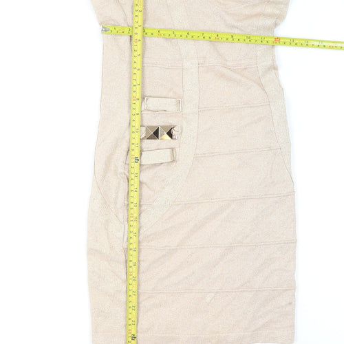 Lipsy Women’s Beige Strapless Bodycon Dress Size 12 Party Wear