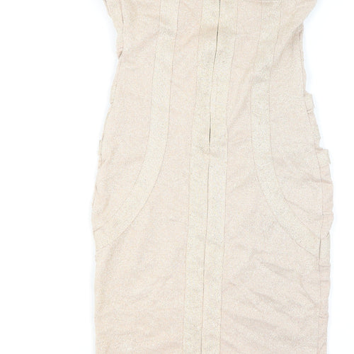Lipsy Women’s Beige Strapless Bodycon Dress Size 12 Party Wear