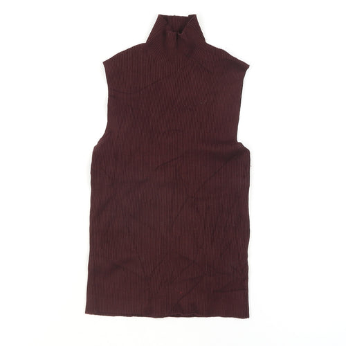 ZARA Women Brown Mock Neck Sleeveless Knit Tank Top Size 8
