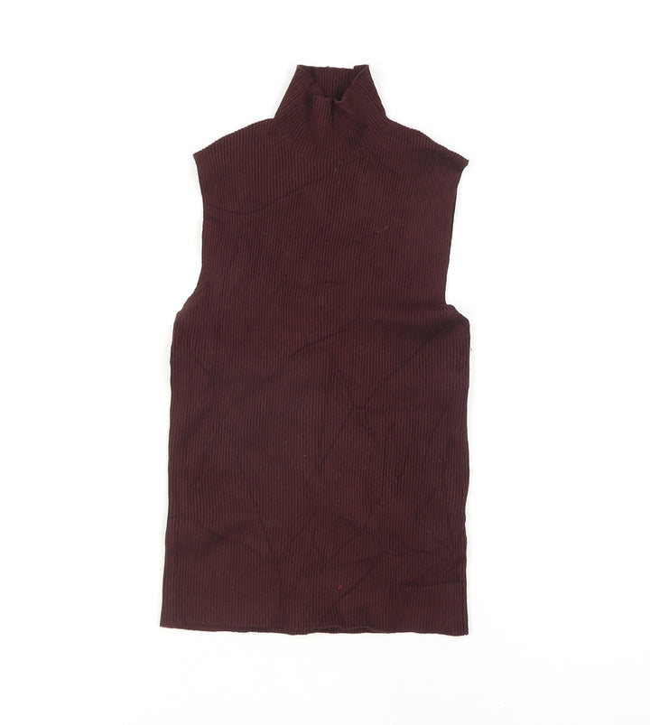 ZARA Women Brown Mock Neck Sleeveless Knit Tank Top Size 8