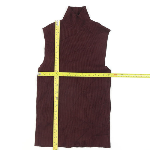 ZARA Women Brown Mock Neck Sleeveless Knit Tank Top Size 8