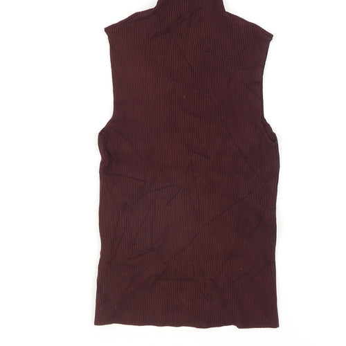 ZARA Women Brown Mock Neck Sleeveless Knit Tank Top Size 8
