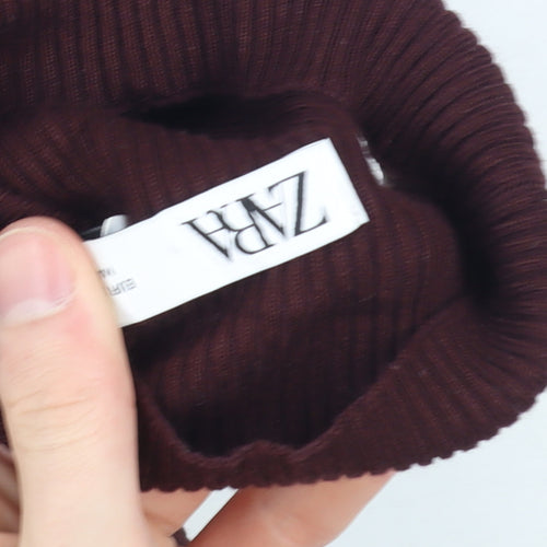 ZARA Women Brown Mock Neck Sleeveless Knit Tank Top Size 8