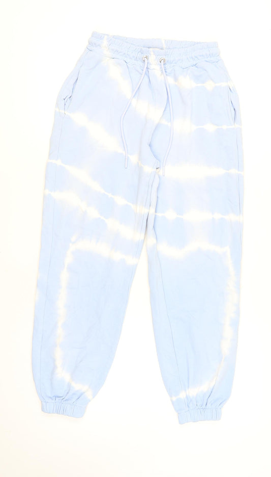Bershka Women Blue Tie Dye Jogger Size 8 Cotton Blend Activewear Trousers