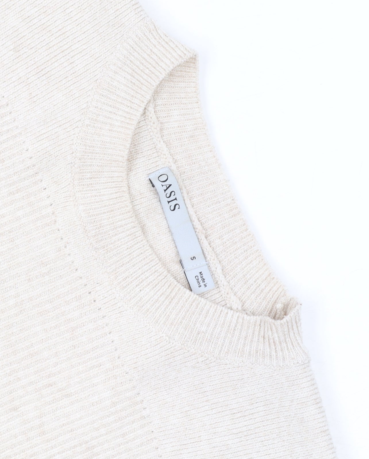 Oasis Unisex Beige Small Pullover Knit Crew Neck Jumper