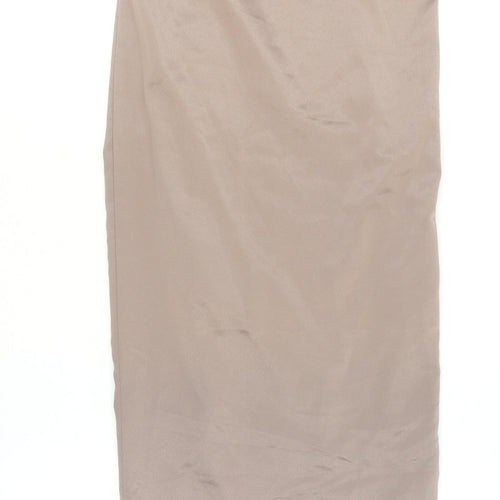 PrettyLittleThing Women’s Brown Satin Ruched Midi Bodycon Dress UK 8