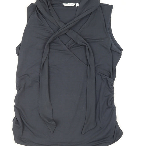 Look Women's Black Jersey Wrap Sleeveless Cowl Neck Tank Top Size 18