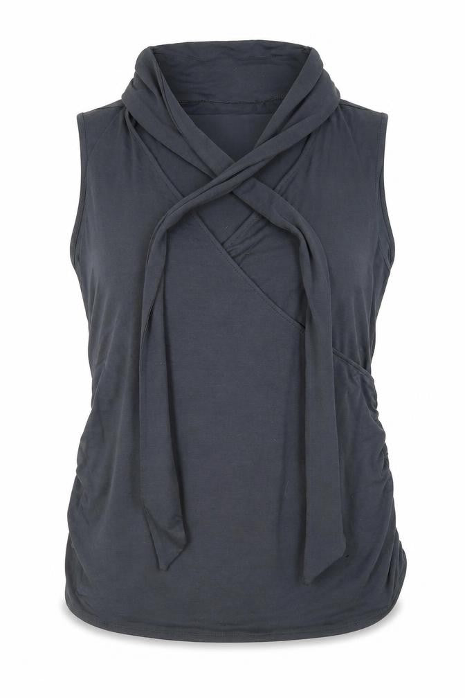 Look Women's Black Jersey Wrap Sleeveless Cowl Neck Tank Top Size 18