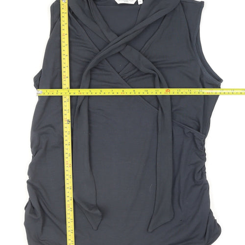 Look Women's Black Jersey Wrap Sleeveless Cowl Neck Tank Top Size 18