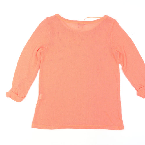 River Island Women's Orange Studded Knit 3/4 Sleeve T-Shirt Size 8