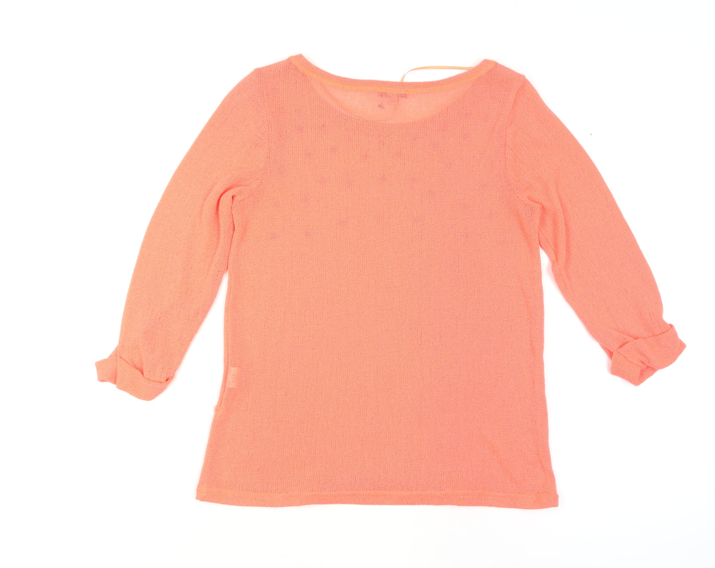 River Island Women's Orange Studded Knit 3/4 Sleeve T-Shirt Size 8