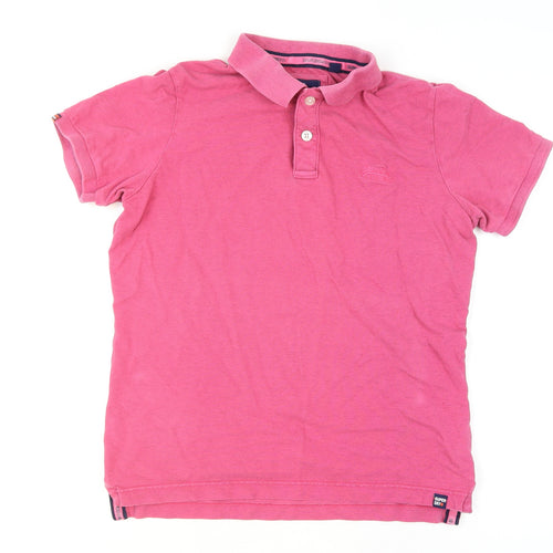 Superdry Men’s Pink Cotton Short Sleeve Polo Shirt Size L