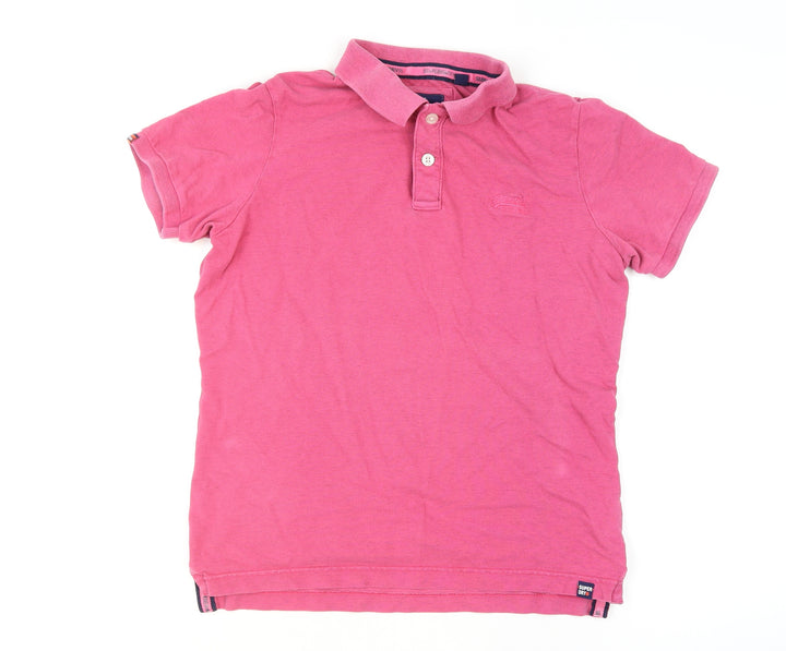 Superdry Men’s Pink Cotton Short Sleeve Polo Shirt Size L