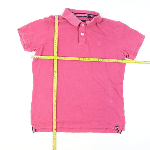 Superdry Men’s Pink Cotton Short Sleeve Polo Shirt Size L