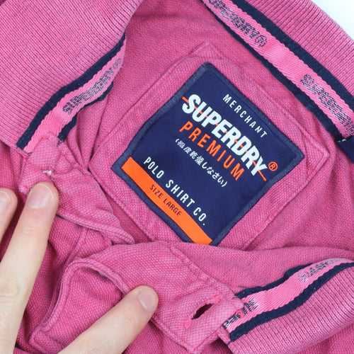 Superdry Men’s Pink Cotton Short Sleeve Polo Shirt Size L
