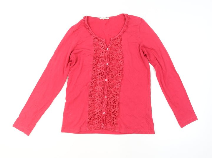 Lakeland Women's Pink Crochet Button Long Sleeve Tunic Blouse Size 12