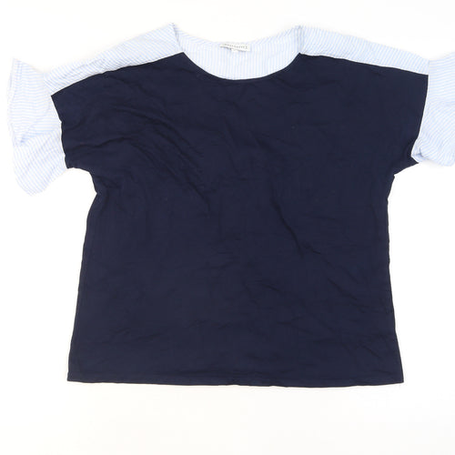 Warehouse Women's Blue Colourblock Cotton T-Shirt Size 12