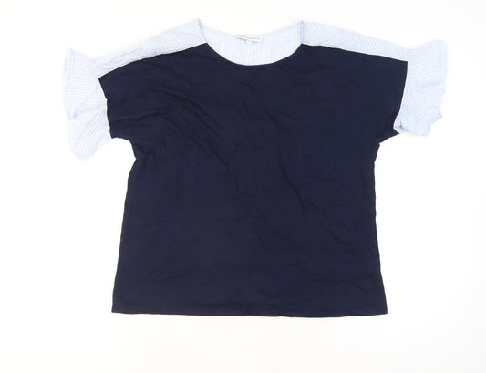 Warehouse Women's Blue Colourblock Cotton T-Shirt Size 12