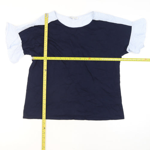 Warehouse Women's Blue Colourblock Cotton T-Shirt Size 12