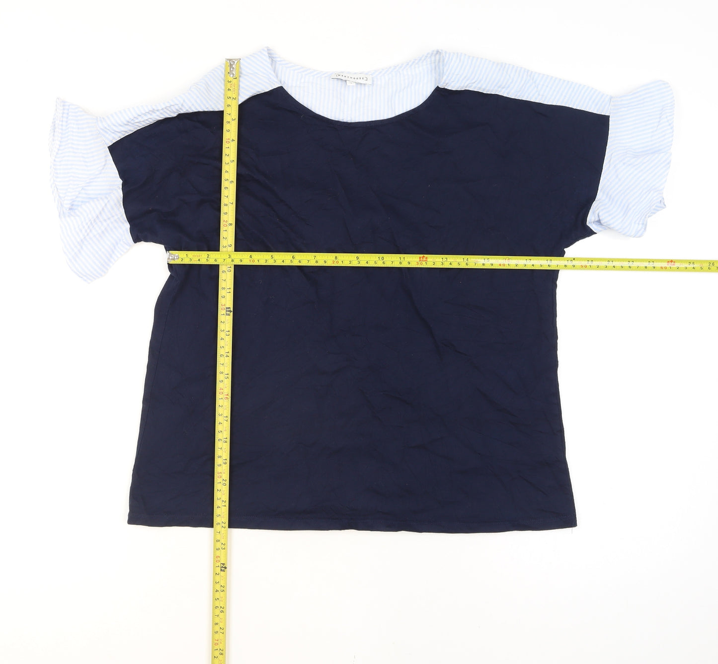 Warehouse Women's Blue Colourblock Cotton T-Shirt Size 12