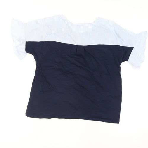 Warehouse Women's Blue Colourblock Cotton T-Shirt Size 12