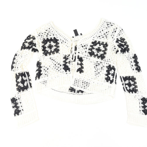 New Look Women’s White Crochet Open-Knit Boho Cardigan Size S