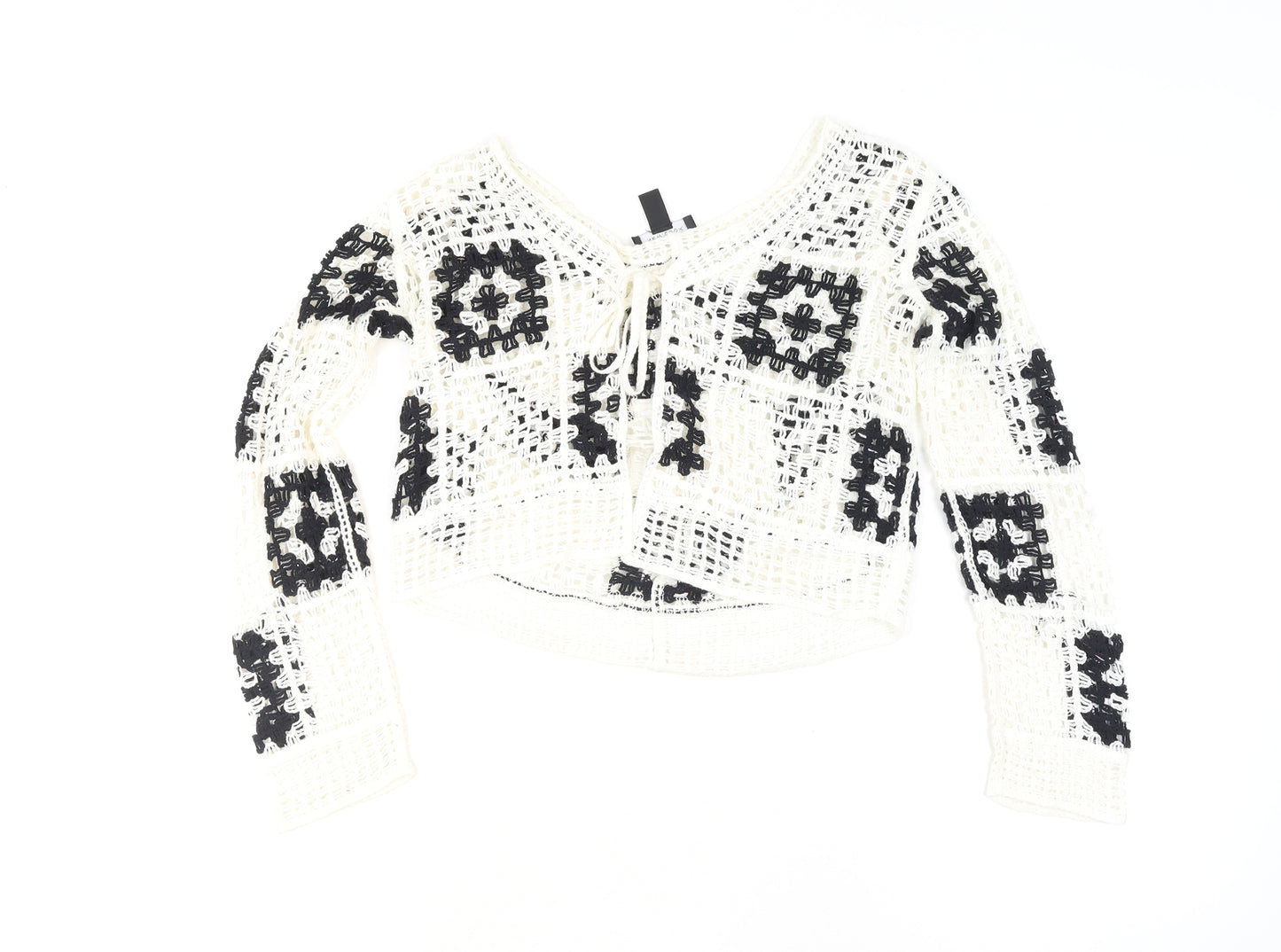 New Look Women’s White Crochet Open-Knit Boho Cardigan Size S