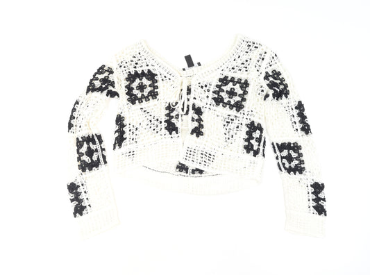 New Look Women’s White Crochet Open-Knit Boho Cardigan Size S