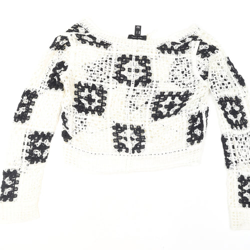 New Look Women’s White Crochet Open-Knit Boho Cardigan Size S