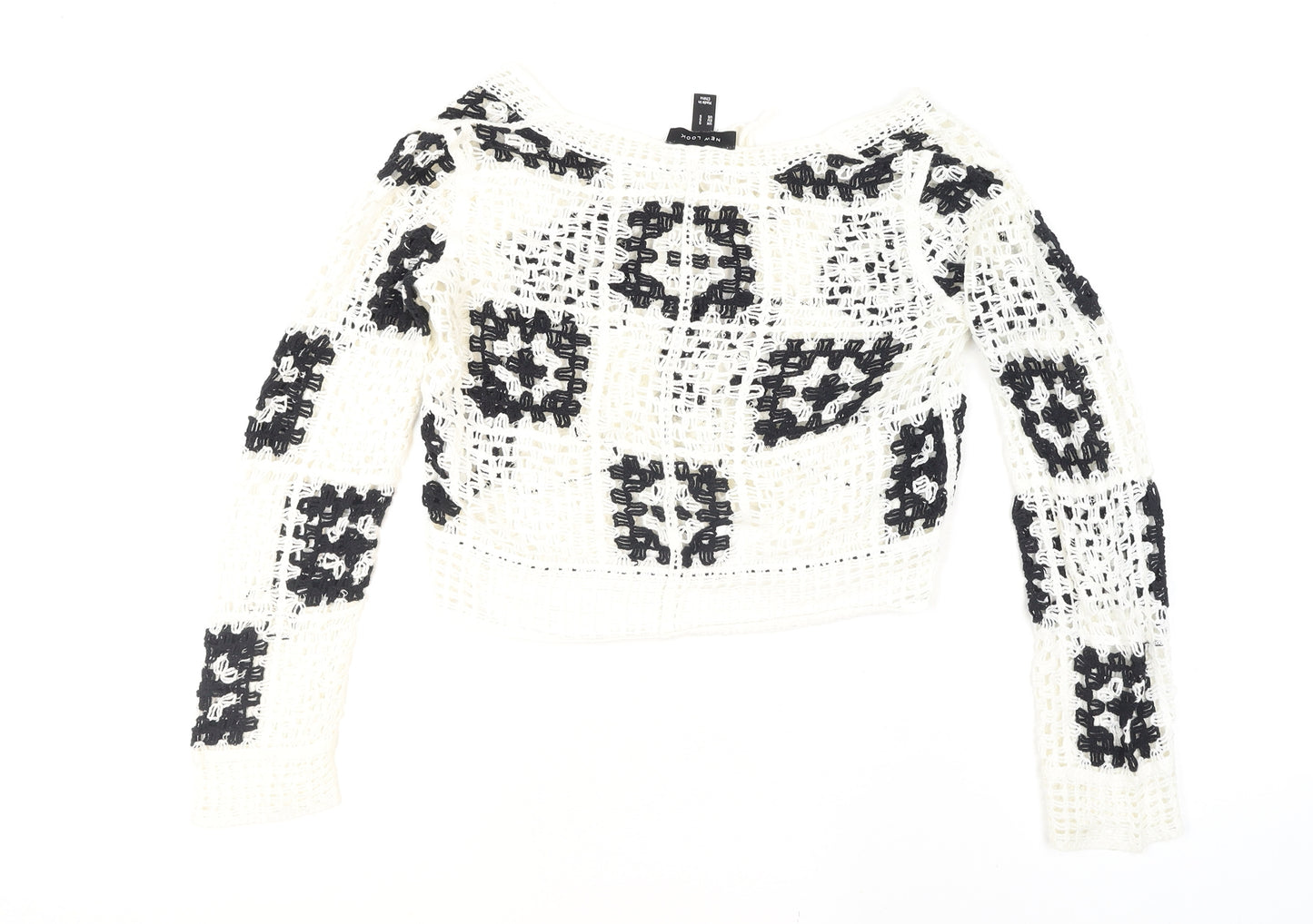 New Look Women’s White Crochet Open-Knit Boho Cardigan Size S
