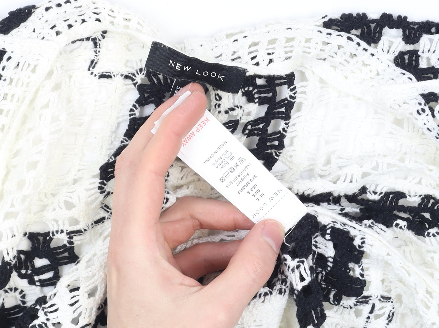 New Look Women’s White Crochet Open-Knit Boho Cardigan Size S