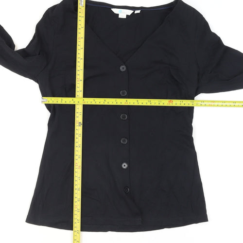 Boden Womens Black Button-Up V-Neck 3/4 Sleeve Cotton Top Size 8