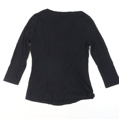 Boden Womens Black Button-Up V-Neck 3/4 Sleeve Cotton Top Size 8